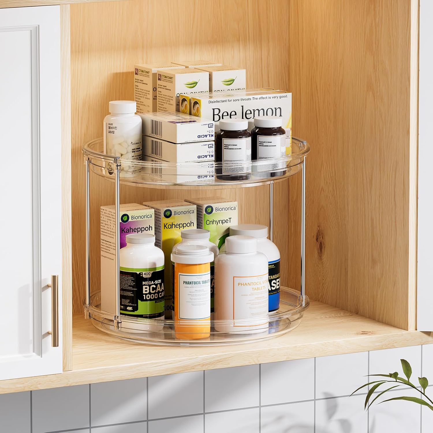 LAMU 2 Tier Lazy Susan Turntable Organizer 9.25'' Rotating Spice Rack
