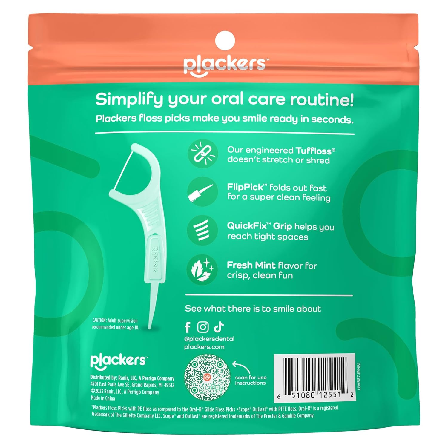 Plackers Micro Line Dental Floss Picks, Fold-Out FlipPick, Tuffloss, Easy