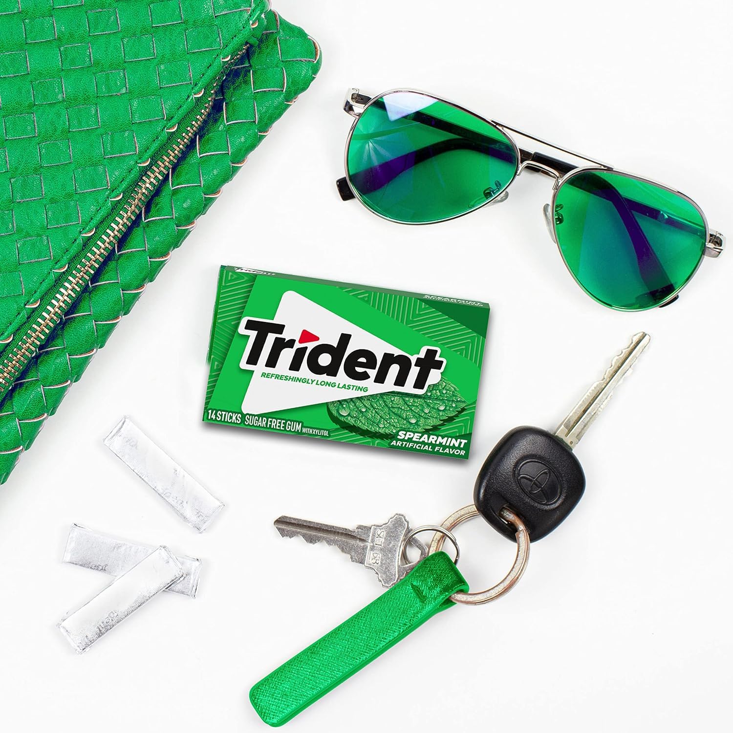 Trident Spearmint Sugar-Free Chewing Gum, 12 Packs of 14 Pieces (168 Total