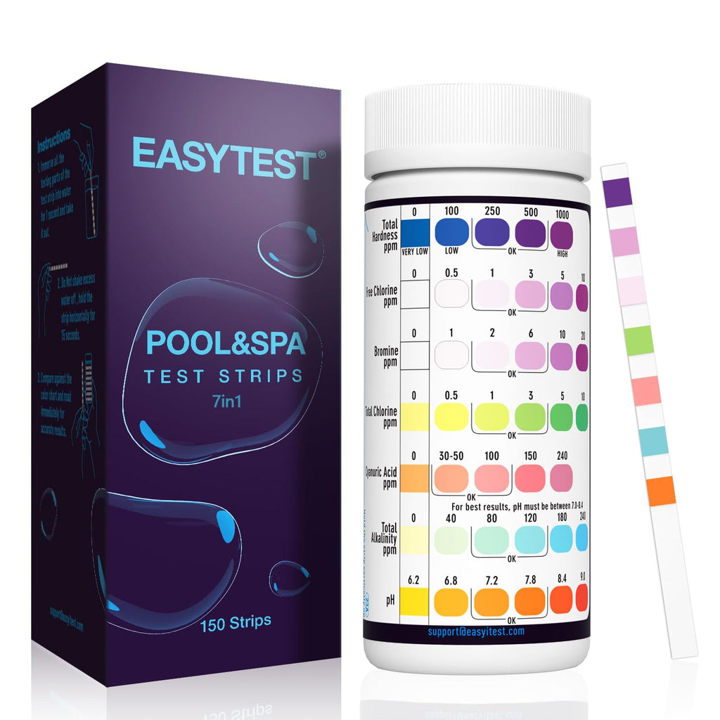 EASYTEST 7-Way Pool Test Strips, 150 Strips Water Chemical Testing for Hot