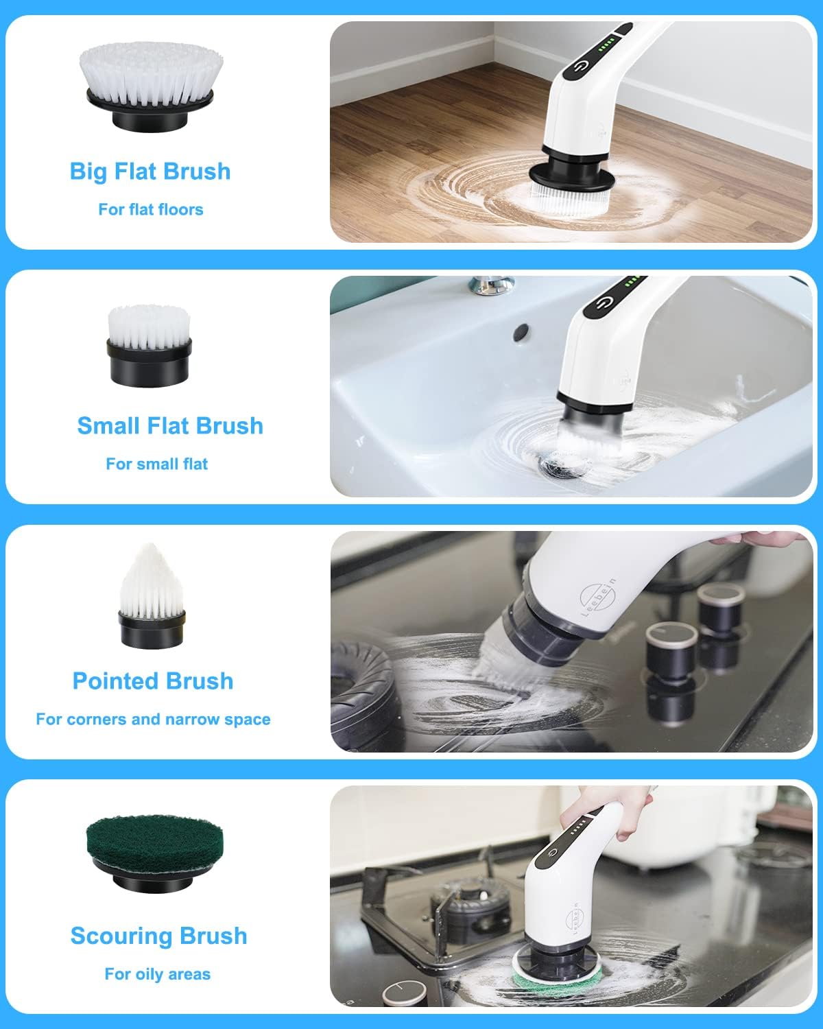 Leebein Electric Spin Scrubber, Cordless Cleaning Brush with 8 Replaceable