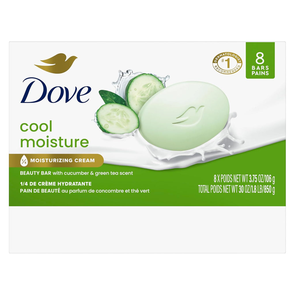 Dove Beauty Bar Soap Cool Moisture Cucumber & Green Tea Scent, 8 Bars for