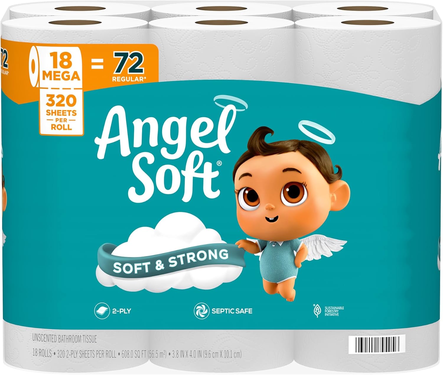 Angel Soft Toilet Paper, 18 Mega Rolls = 72 Regular Rolls, Soft and Strong