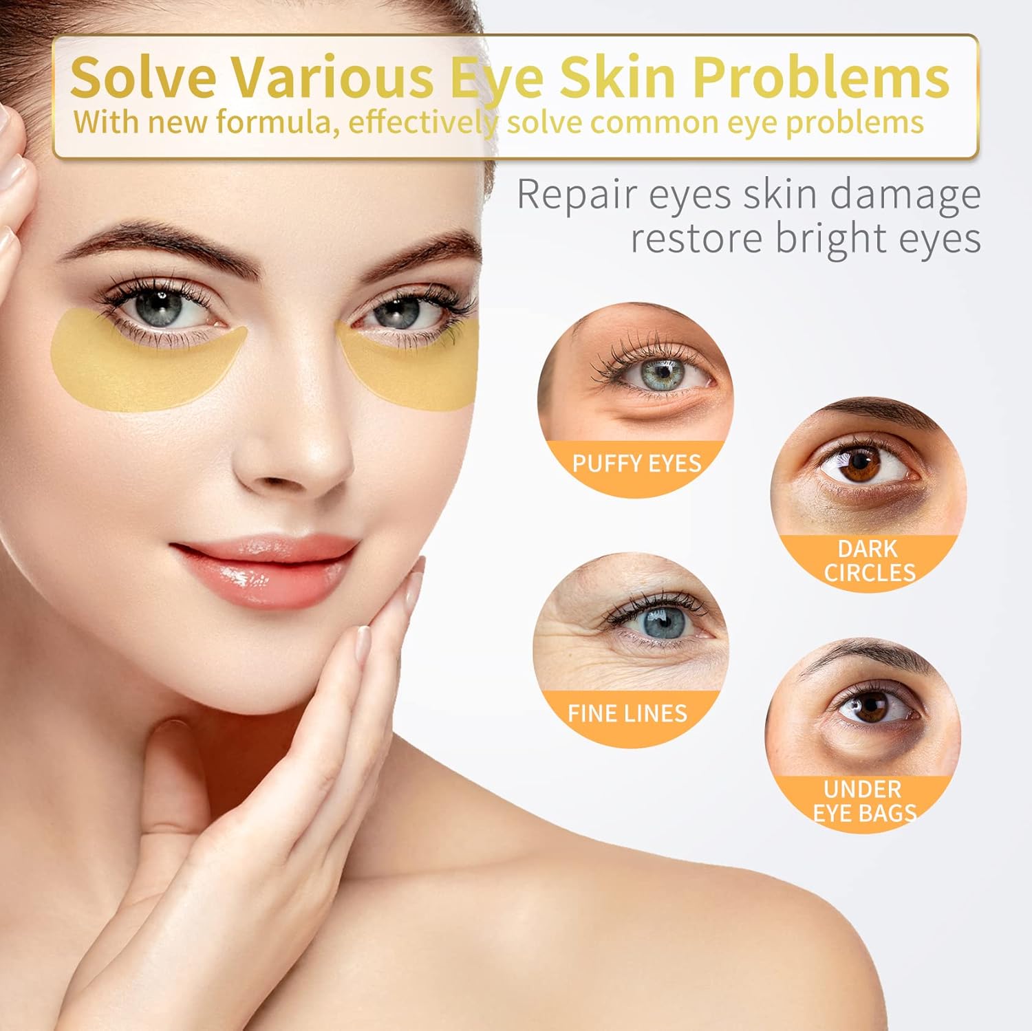 NAZANO 24K Gold Under Eye Patches - 60 Pack for Puffy Eyes, Dark Circles