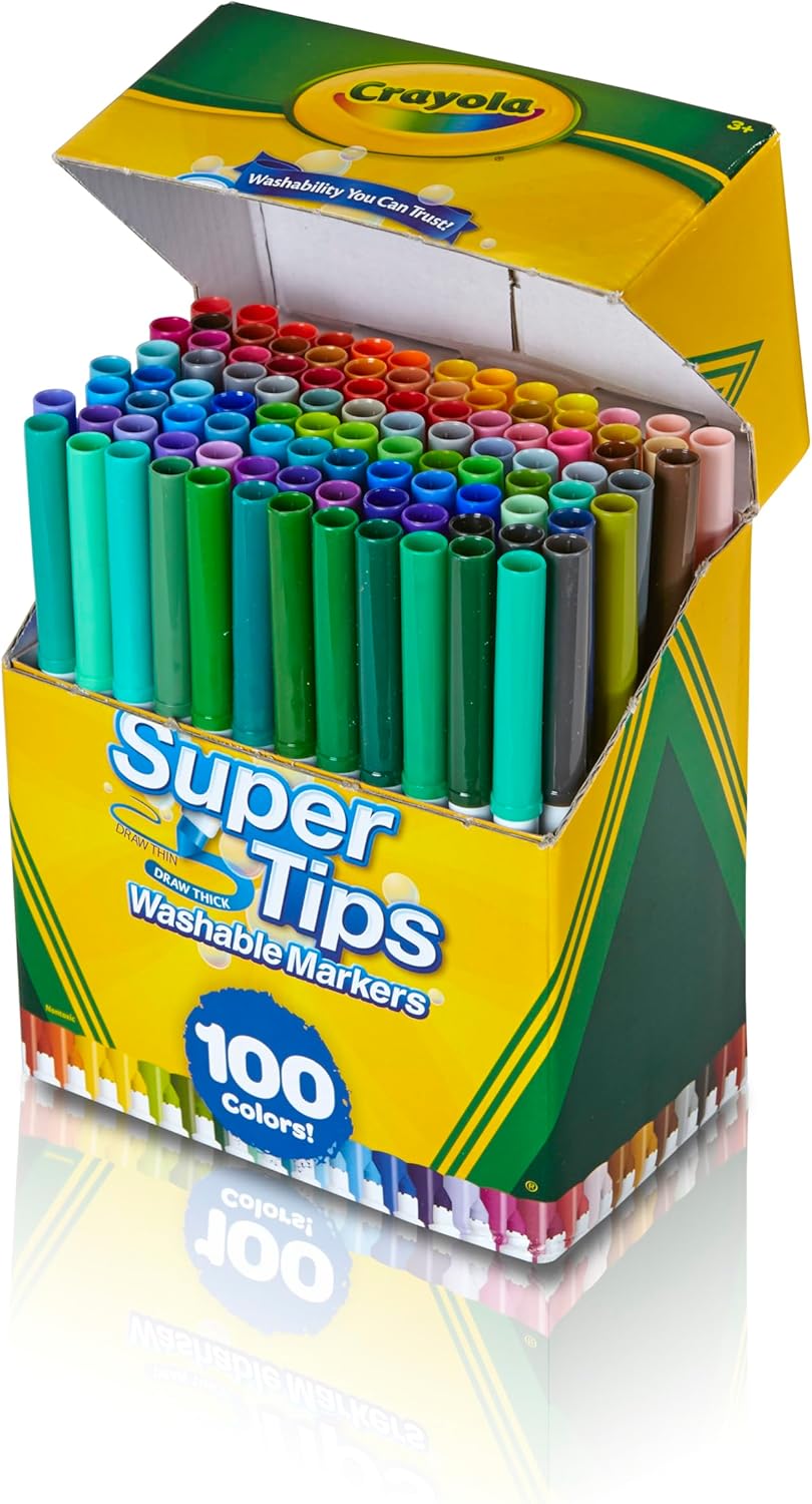 Crayola Super Tips Marker Set (100ct), Fine Point Washable Markers, Drawing