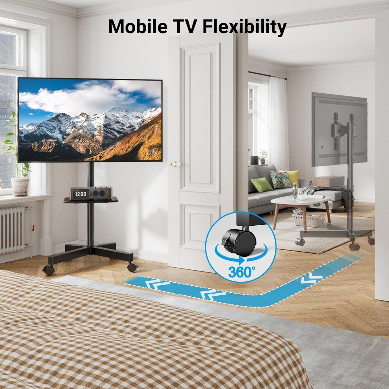 PERLESMITH Rolling TV Stand, Mobile TV Stand for 23-60 Inch LCD LED TVs, Tilt