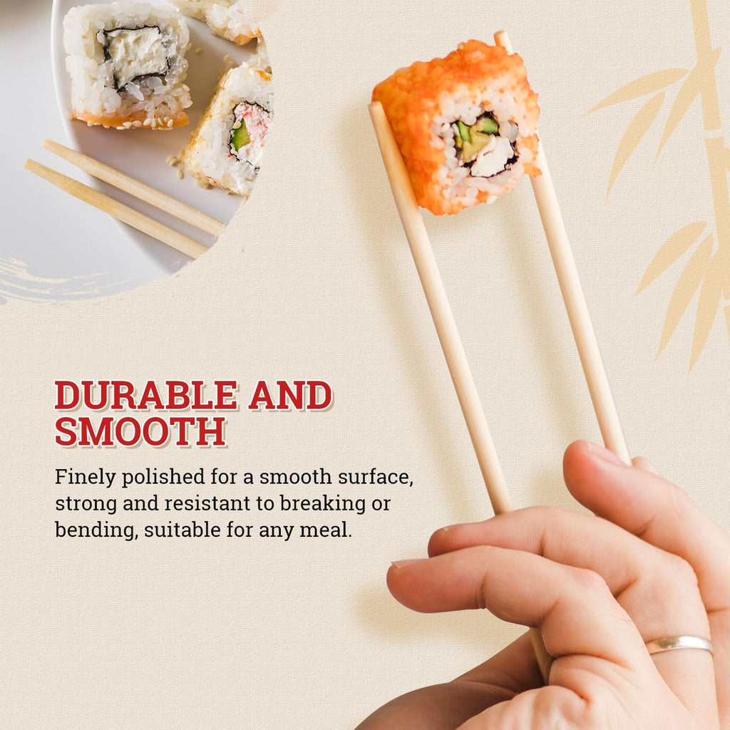 52USA Disposable Bamboo Chopsticks (100 Sets) - 9'' Long, UV Treated
