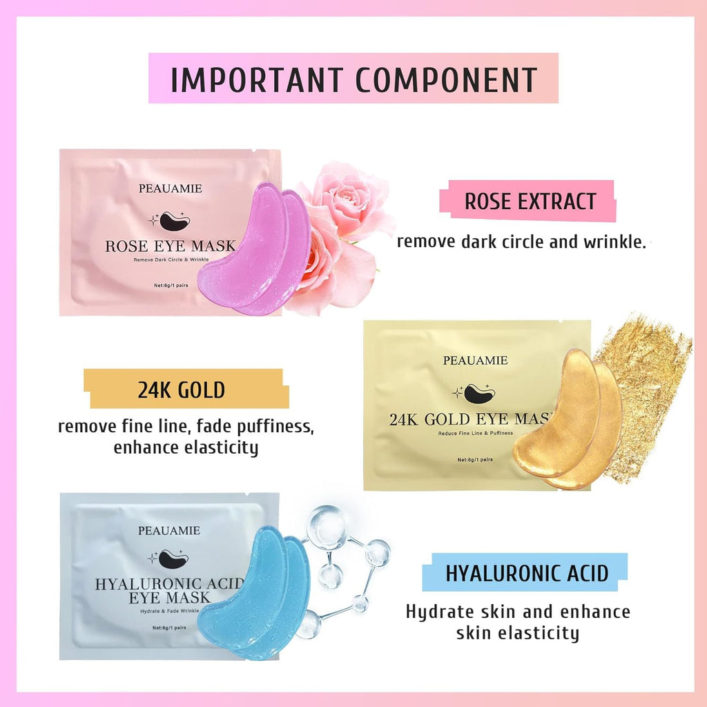 PEAUAMIE Under Eye Patches Gold and Hyaluronic Acid for puffy eyes,Rose Eye