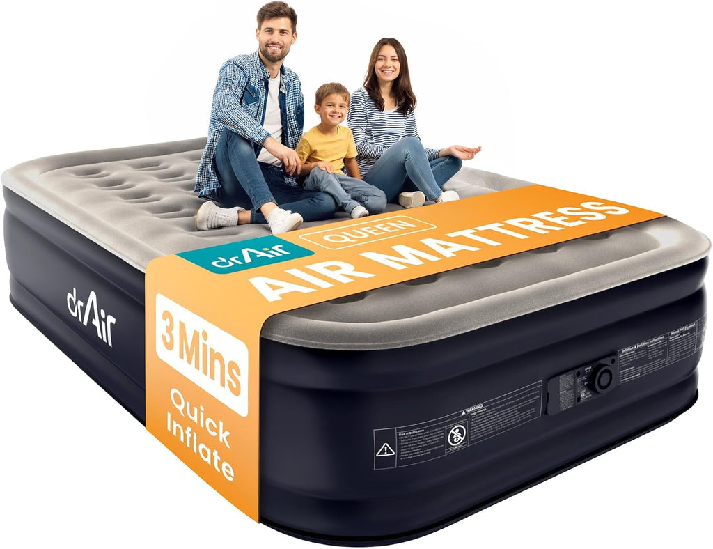 Dr. air Queen Air Mattress with Built-in Pump, Blow up Bed,18" Raised 800lb