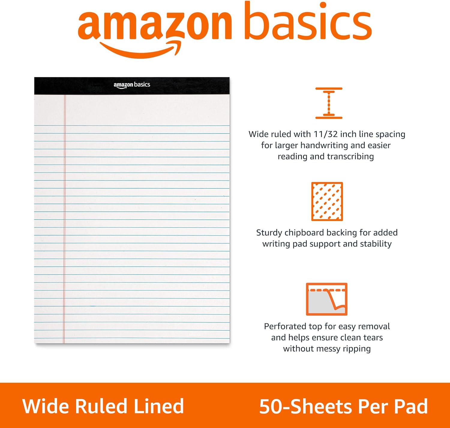 Amazon Basics Wide Ruled Lined Writing Note Pads for Office Supplies, 8.5" x