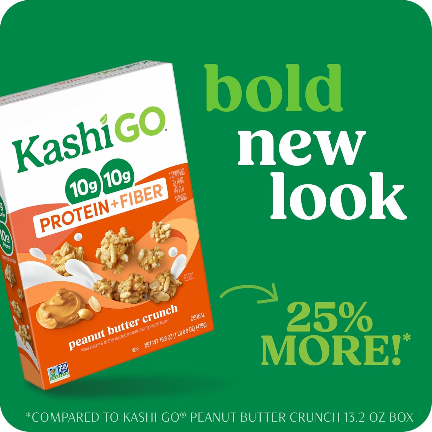 Kashi GO Protein Cereal, 10g Protein, 10g Fiber, Peanut Butter Crunch, 16.9oz