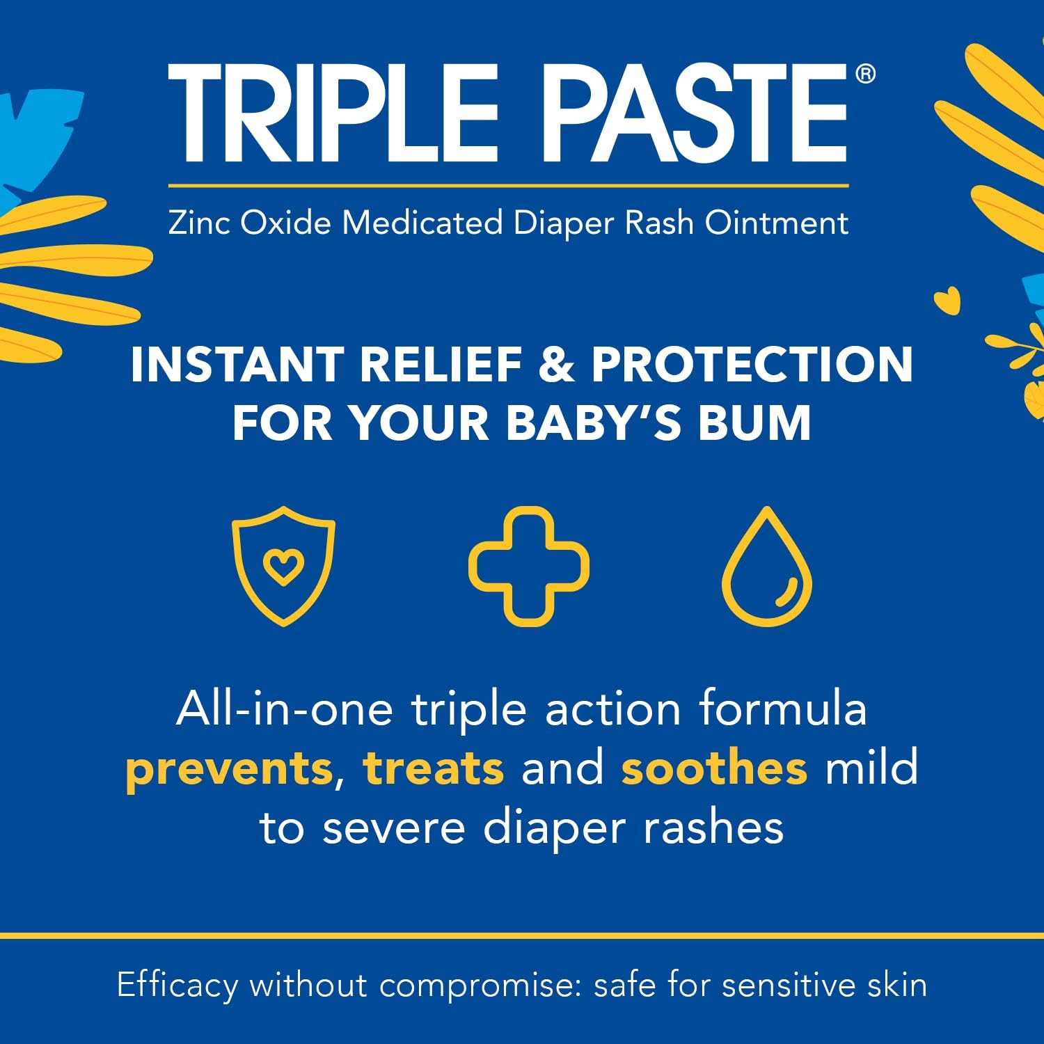 Triple Paste Diaper Rash Cream, Hypoallergenic Medicated Ointment for Babies