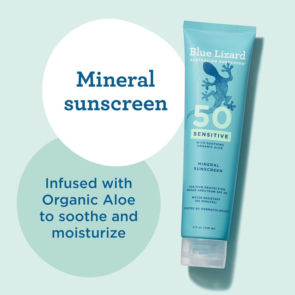 Blue Lizard Sensitive Mineral SPF 50 Sunscreen Lotion, 100% Mineral