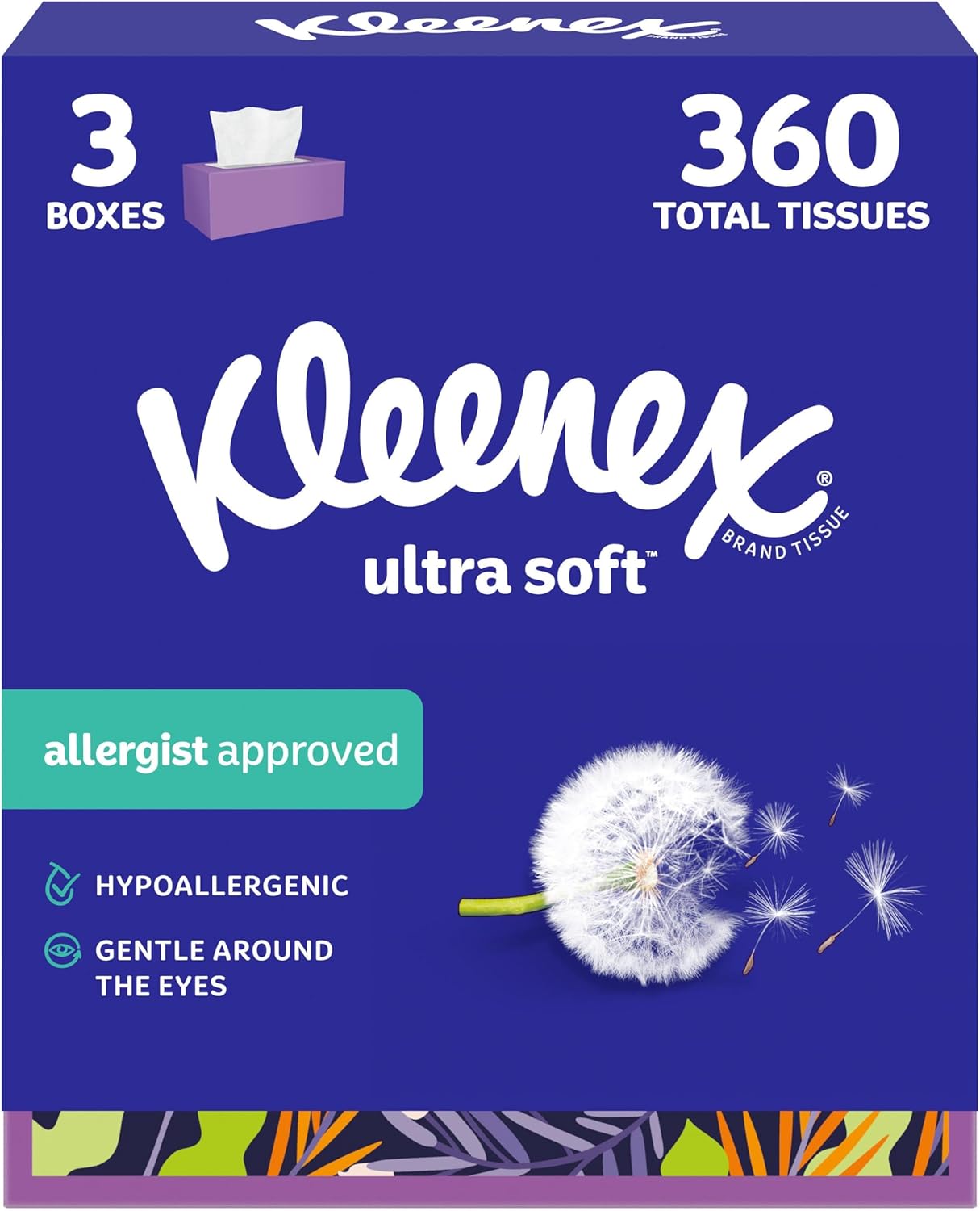 Kleenex Ultra Soft Facial Tissues, 3 Flat Boxes, 120 Tissues per Box, 3-Ply