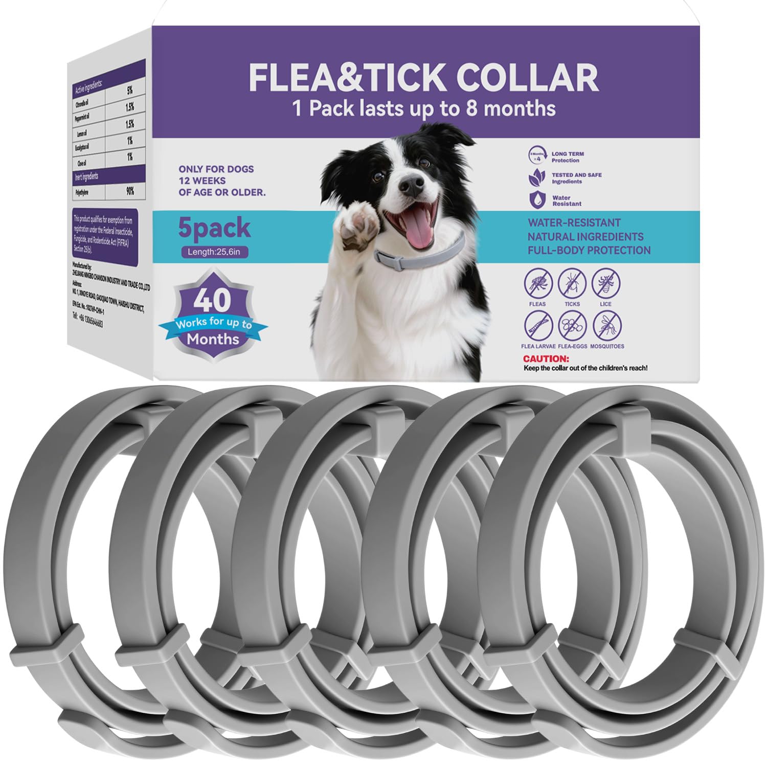 5 Packs Flea and Tick Collar for Dogs, Flea Collar for 40-Month Protection