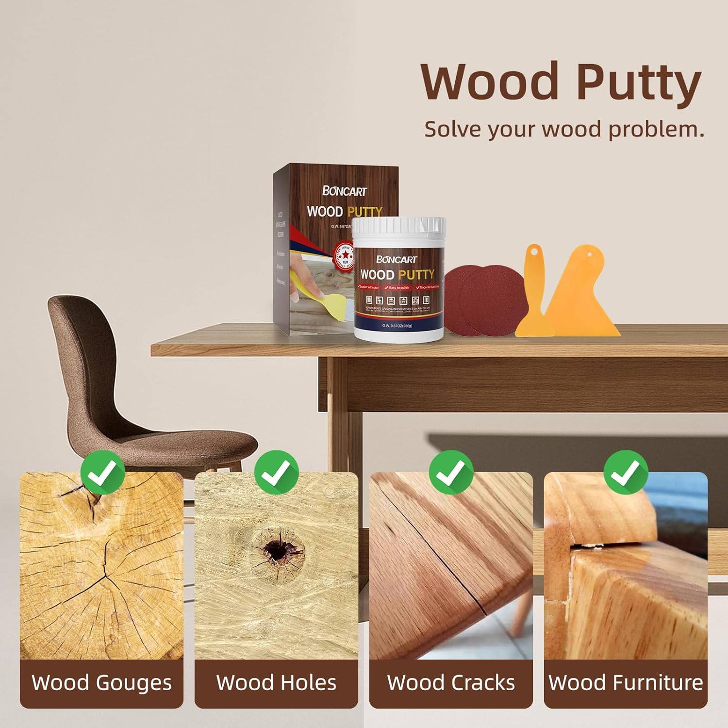 BONCART Wood Filler,Wood Putty,Wood Filler Paintable,Wood Repair Putty