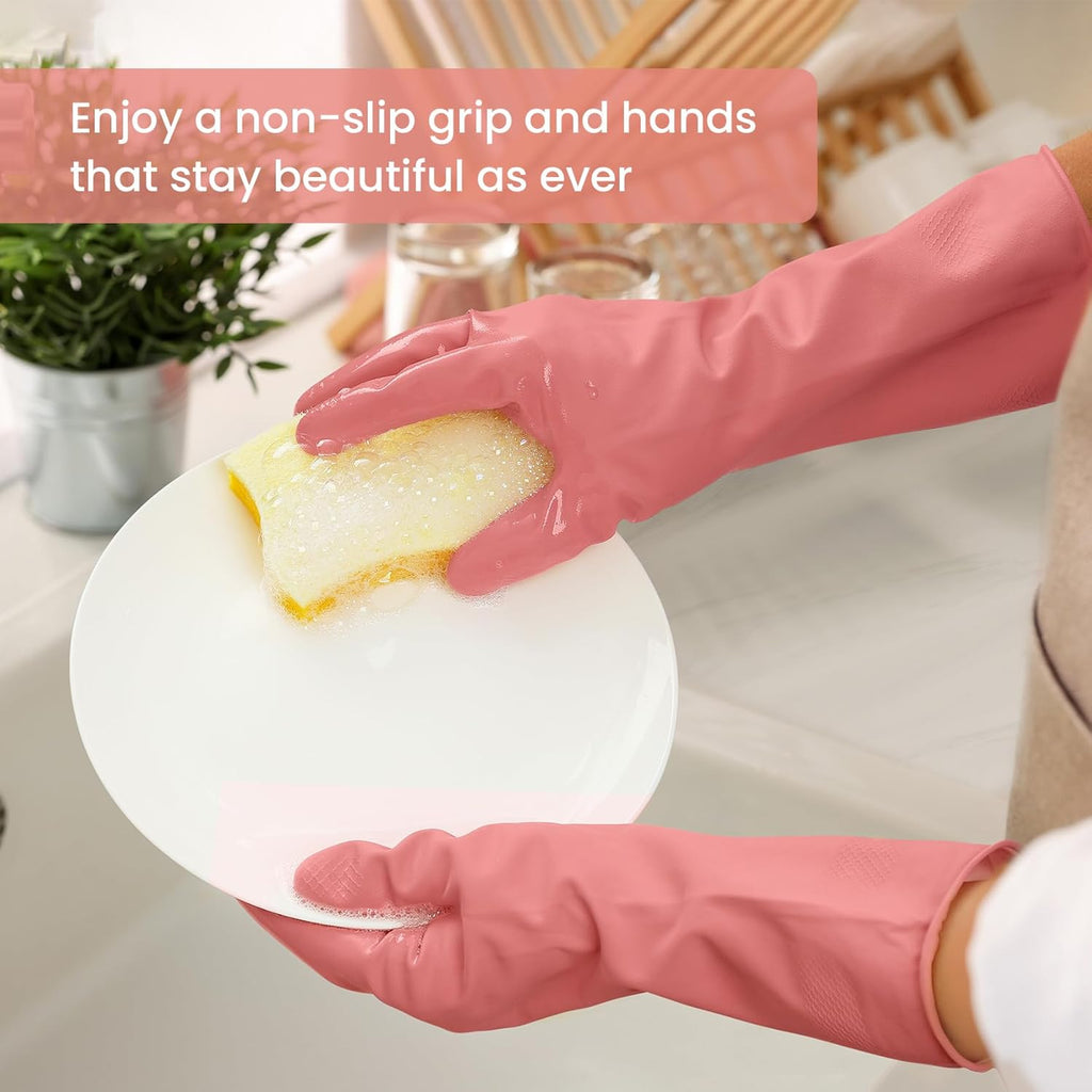 Rubber Cleaning Gloves for Dishwashing, 4 Pairs Reusable Kitchen Gloves for