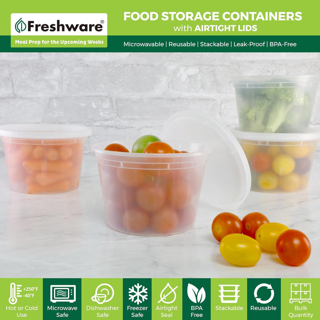 Freshware Food Storage Containers 50 Set 16 oz Plastic Deli Containers with