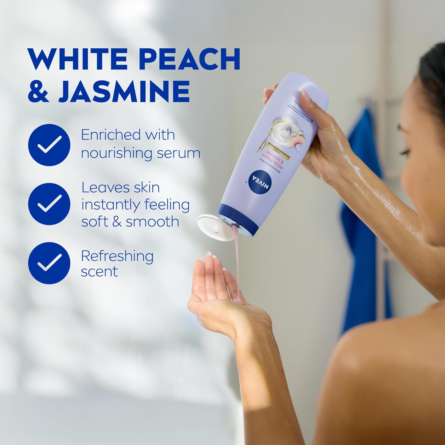 NIVEA Refreshing White Peach and Jasmine Body Wash with Nourishing Serum