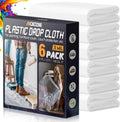 12 x 9 Ft Plastic Drop Cloths (6-Pack) - Disposable Painter's Sheeting &