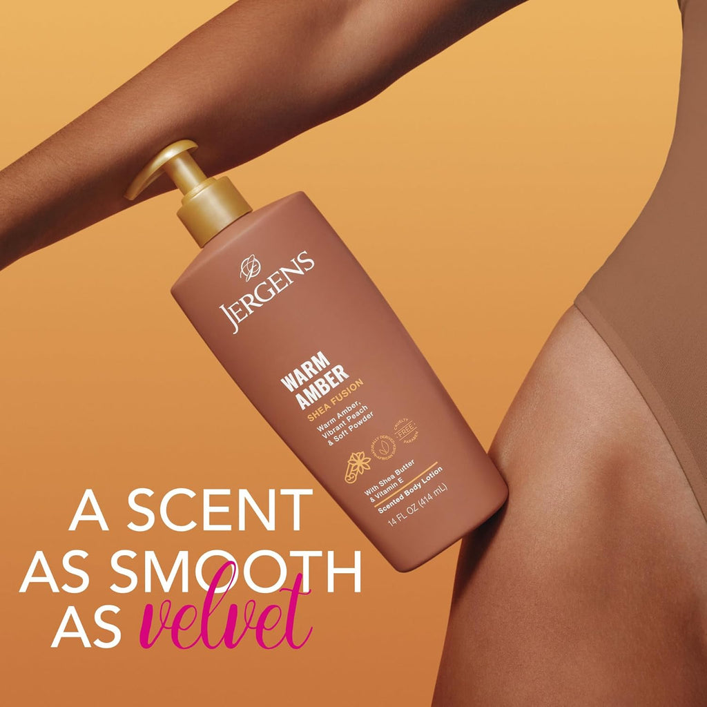 Jergens Shea Fusion Warm Amber Scented Lotion, Moisturizing Body Lotion with