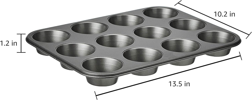 Amazon Basics Nonstick Muffin Pan, Set of 2, Sturdy, Oven Safe, Bakes Evenly