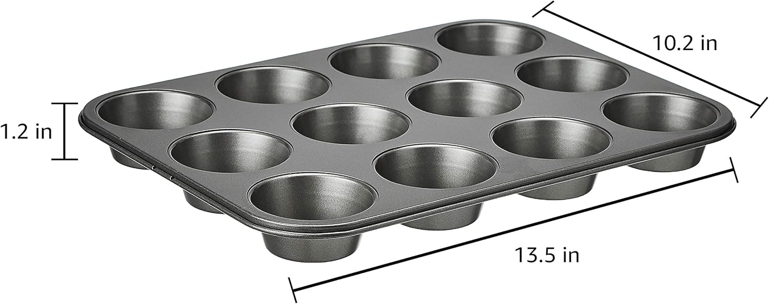 Amazon Basics Nonstick Muffin Pan, Set of 2, Sturdy, Oven Safe, Bakes Evenly