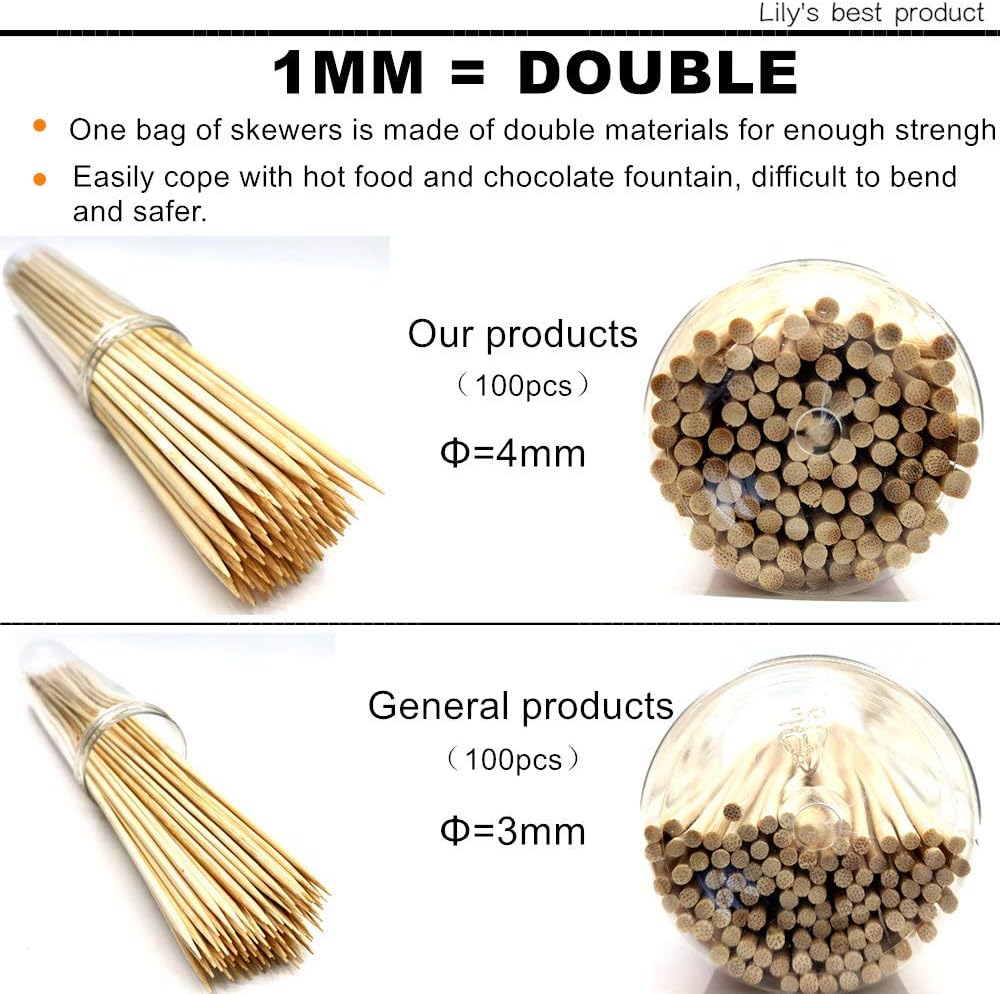 HOPELF 6" Natural Bamboo Skewers for