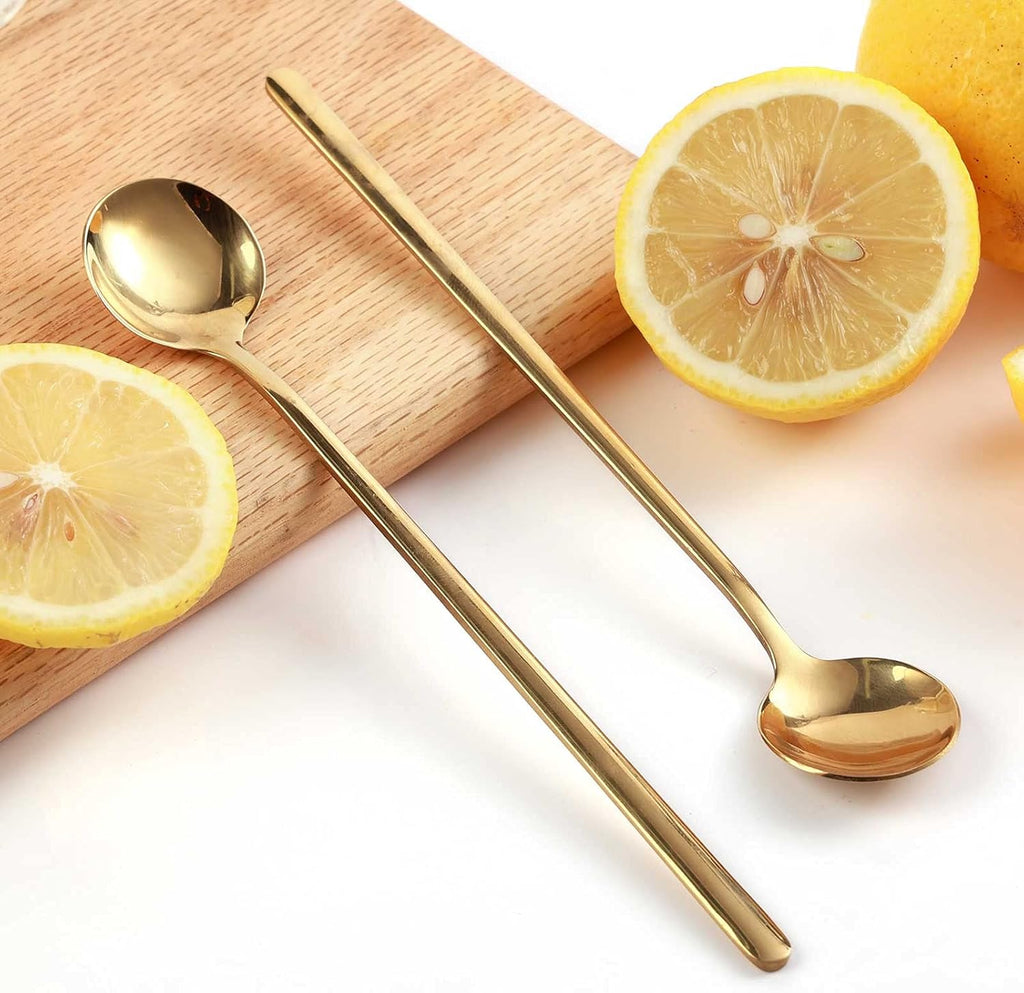 4 PCS 6.7 Inches Coffee/ Tea Spoons Long Handle, Gold, Ice Tea, Espresso
