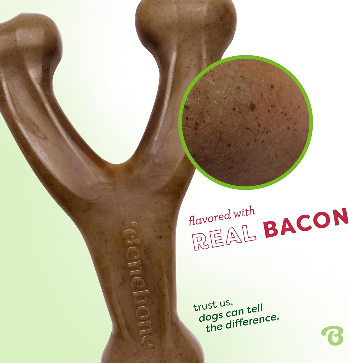 Benebone Wishbone Durable Dog Chew Toy for Aggressive Chewers, Real Bacon