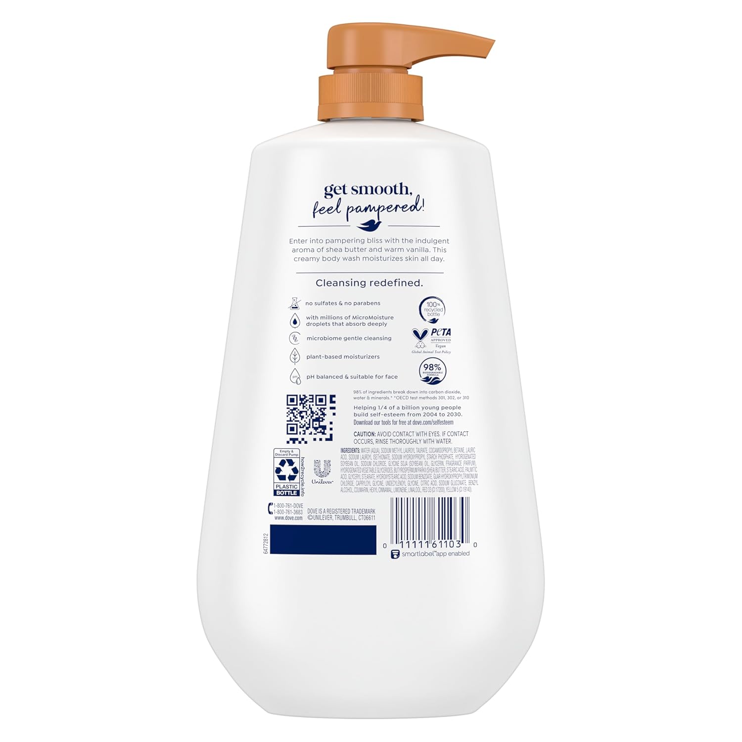 Dove Body Wash with Pump Pamper Shea Butter & Vanilla for 24hr Lotion-Soft