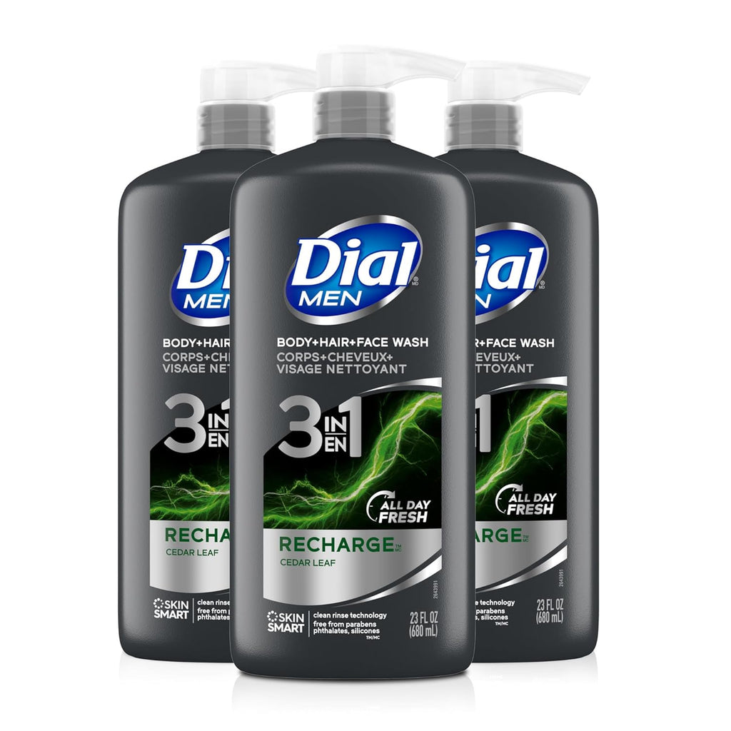 Dial Men 3in1 Body, Hair and Face Wash, Recharge, 69 fl oz (3-23 fl oz