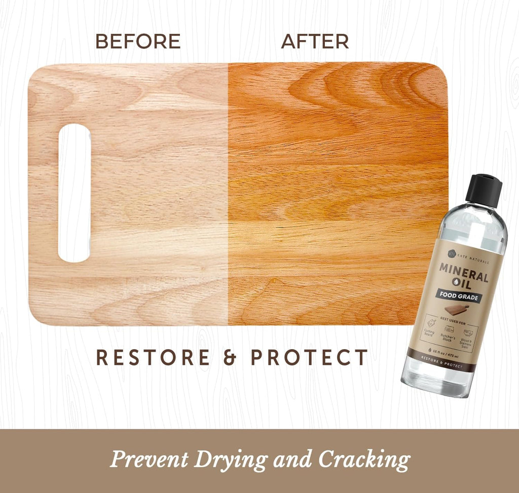 Kate Naturals Mineral Oil for Wood Cutting Board, Butcher Block, and Knife.