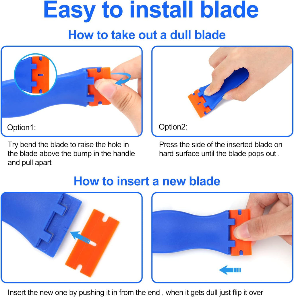 4 Pcs Plastic Razor Blade Scraper and 100 Pcs Blades, Remove Label Decal