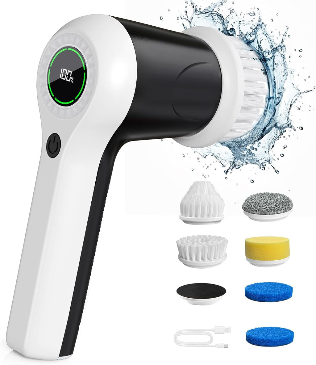 PUFTEM Electric Spin Scrubber, Cordless Shower Scrubber with Battery Level