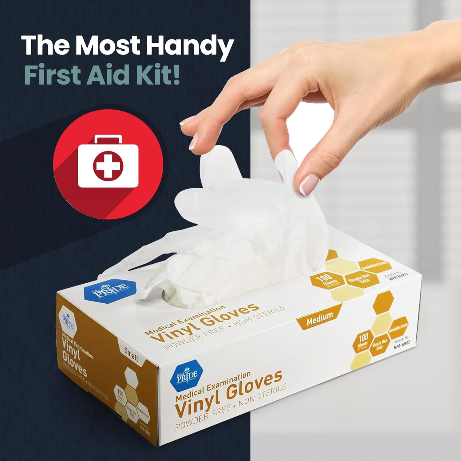 MED PRIDE Disposable Medical Grade Vinyl Exam Gloves, Latex & Powder Free