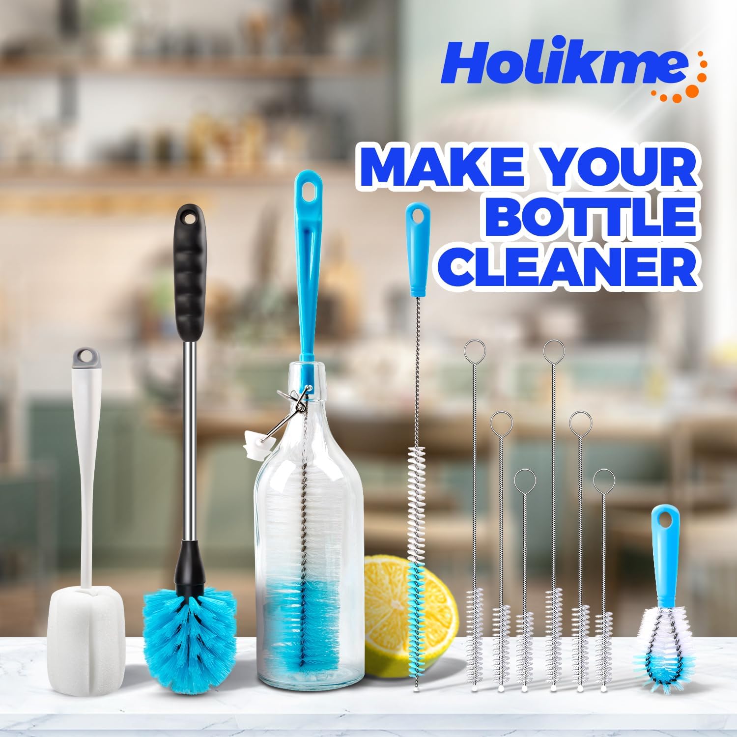 Holikme Bottle Brush Tube Cleaning Lab Set with Long Handle, Cup Cleaner for