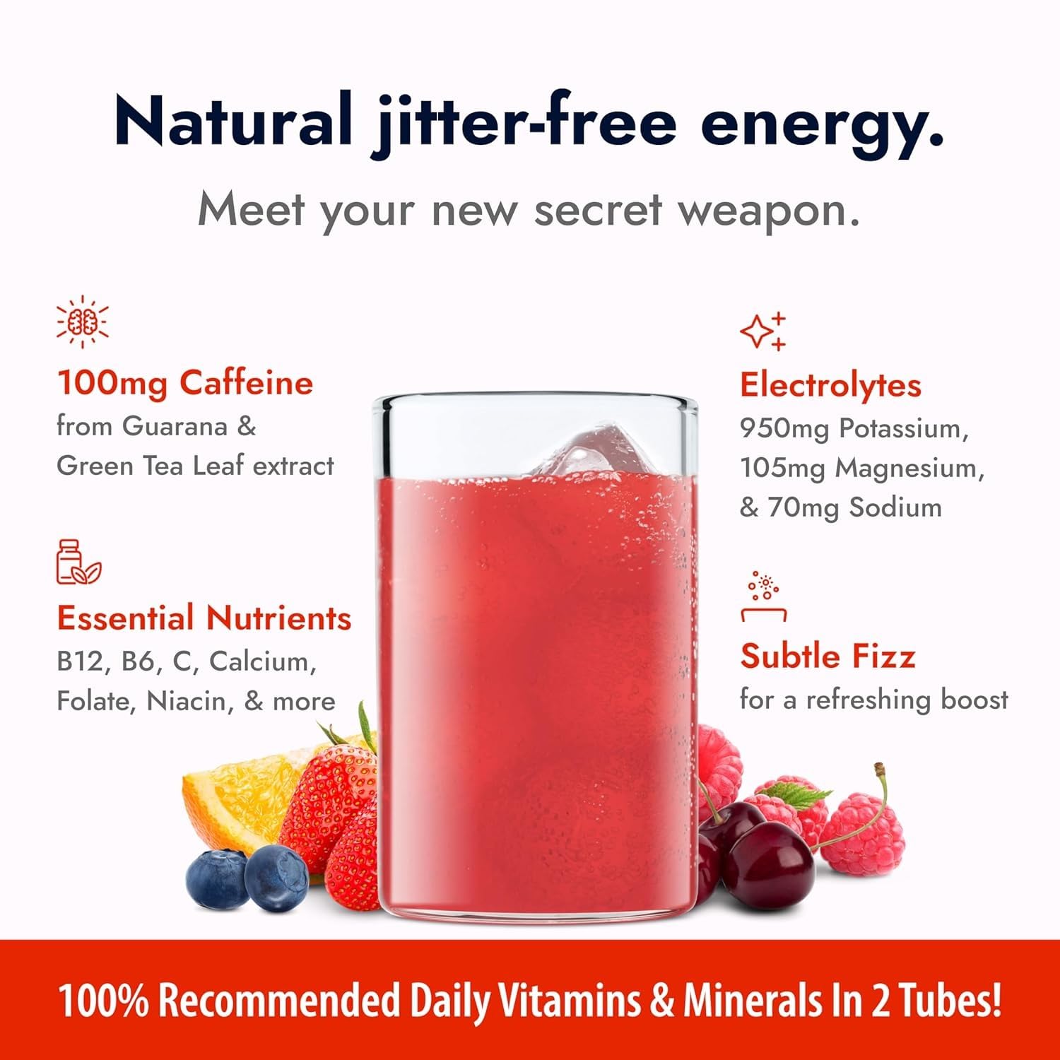 Zipfizz Daily Energy Drink Powder, Fruit Punch, 20 Pack 3-in-1 Sustained