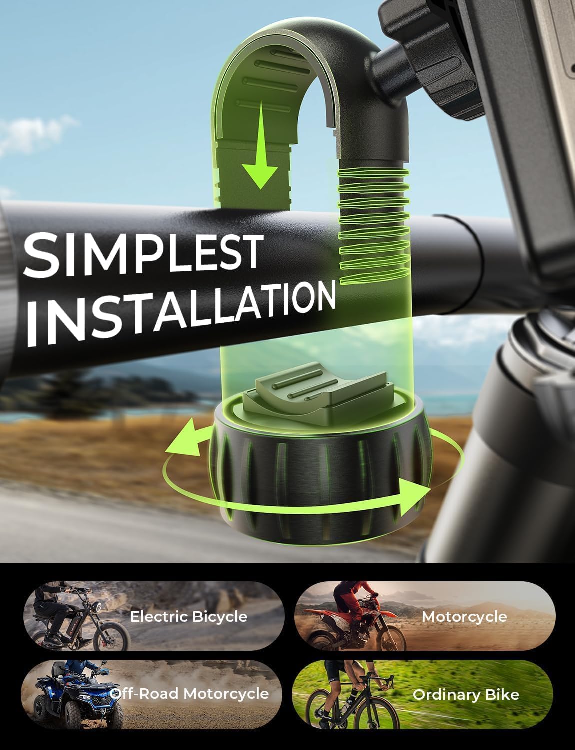LISEN Bike Phone Holder, Super Easy Install Motorcycle Phone Mount Ebike