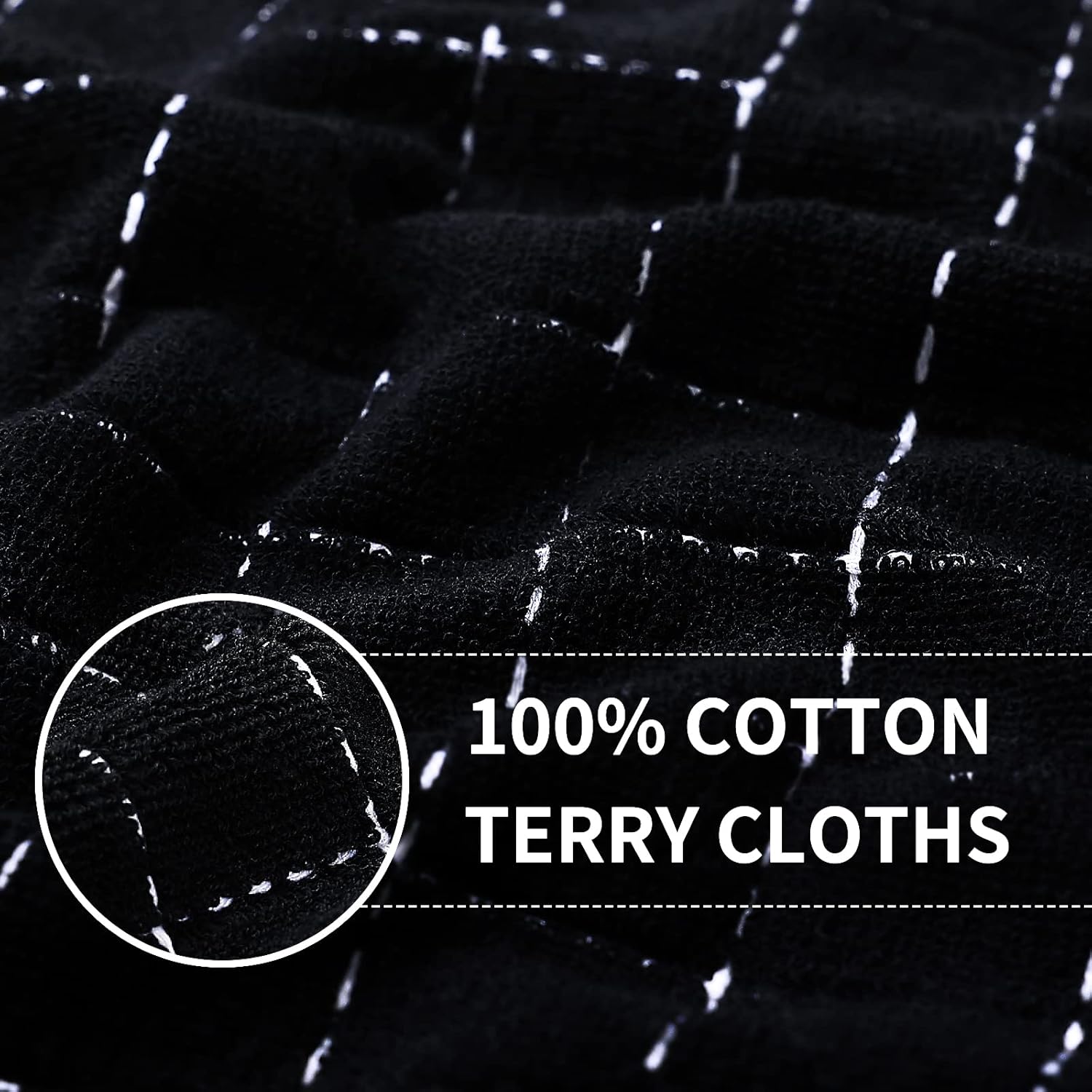 Homaxy 100% Cotton Terry Kitchen Towels(Black, 13 x 28 inches), Checkered
