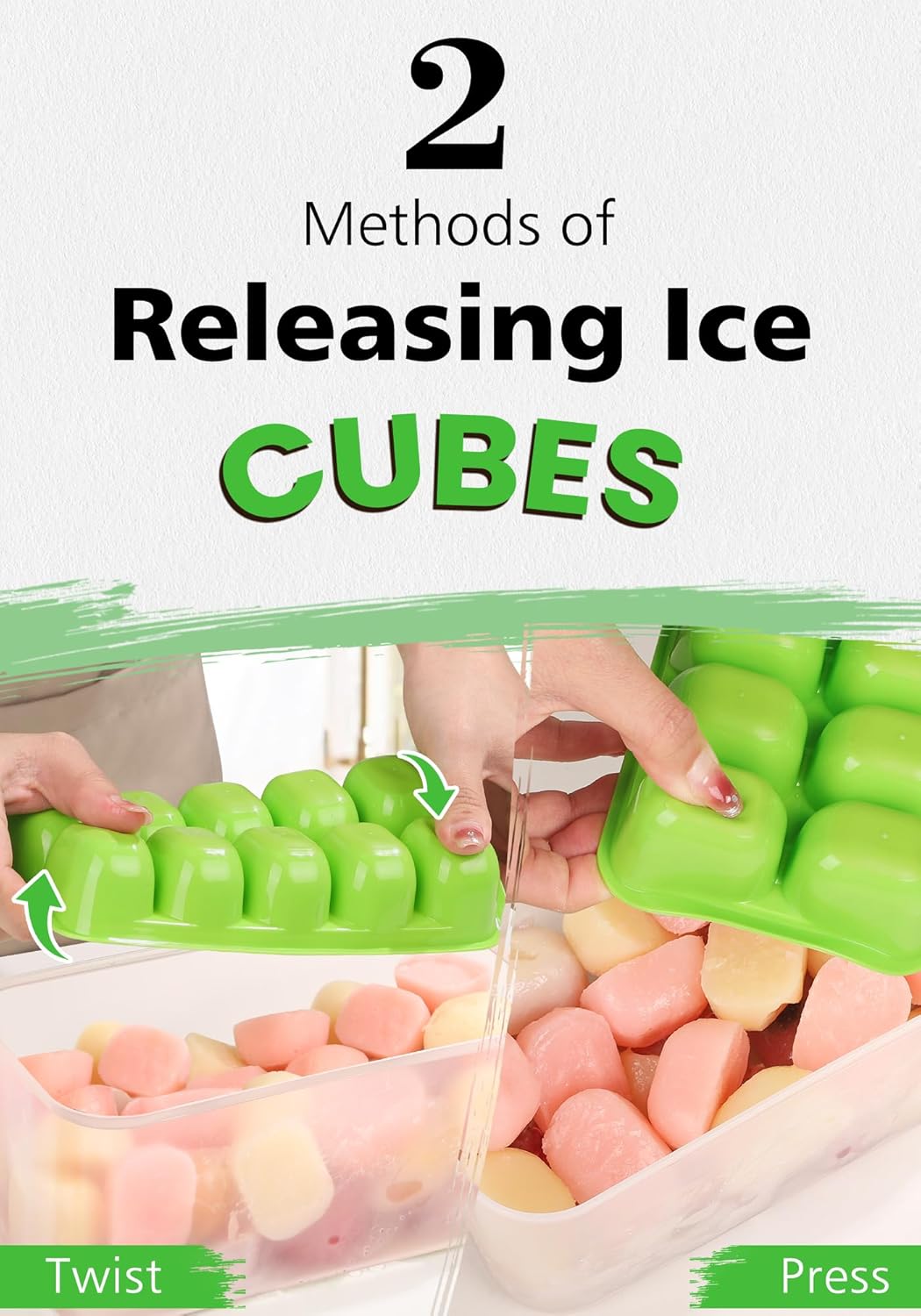 DOQAUS Ice Cube Tray with Lid and Bin - 4 Pack Ice Bucket Kits, Stackable