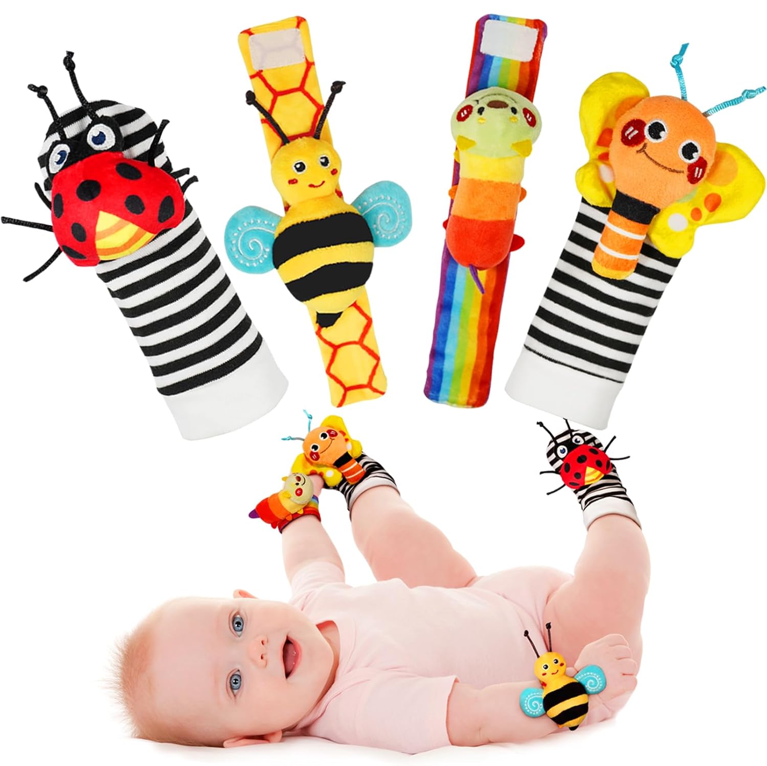 Infinno Baby Wrist Rattle Socks and Foot Finder Set, Perfect Baby Toys for