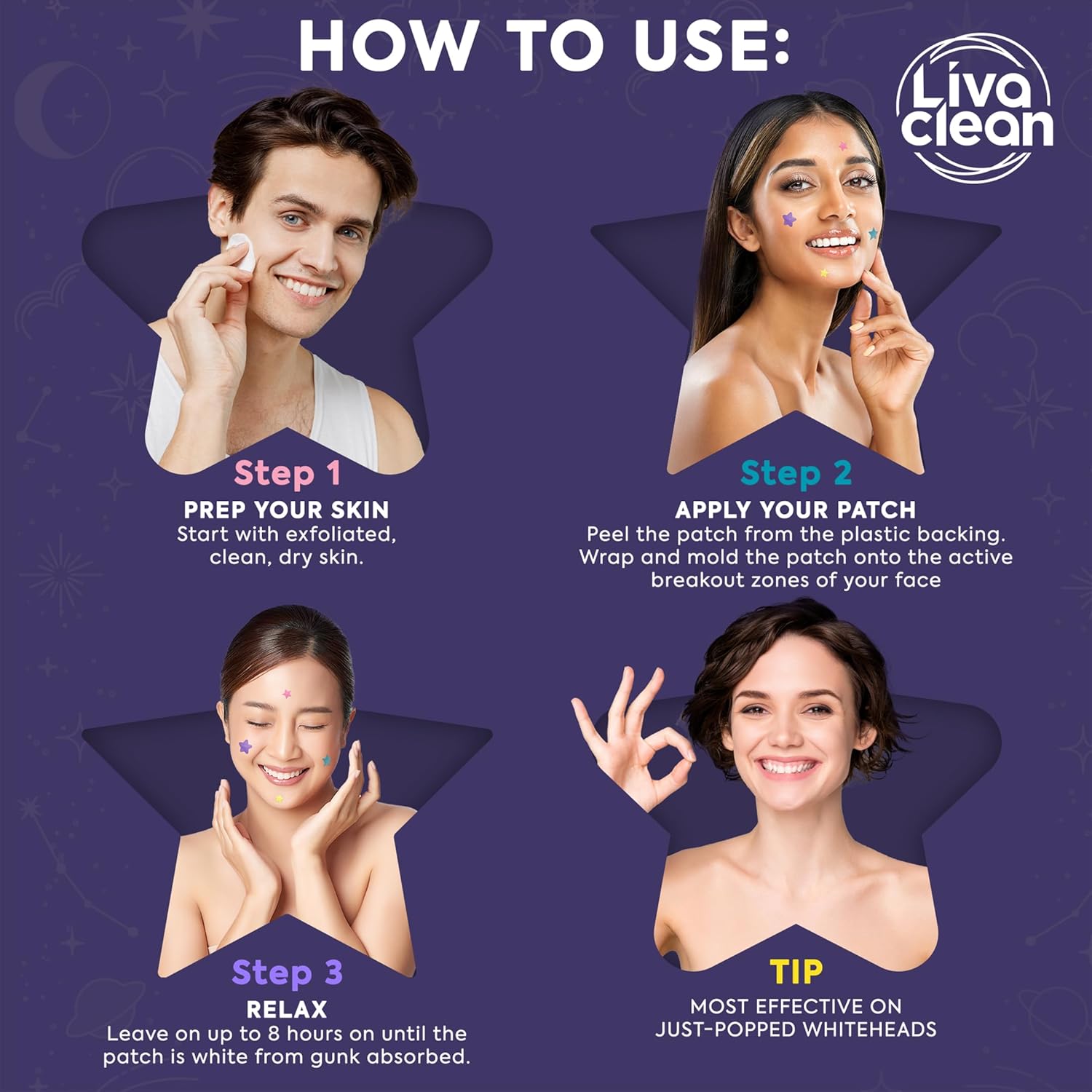 Livaclean Star Pimple Patches for Face w/ Hydrocolloid, Tea Tree oil &