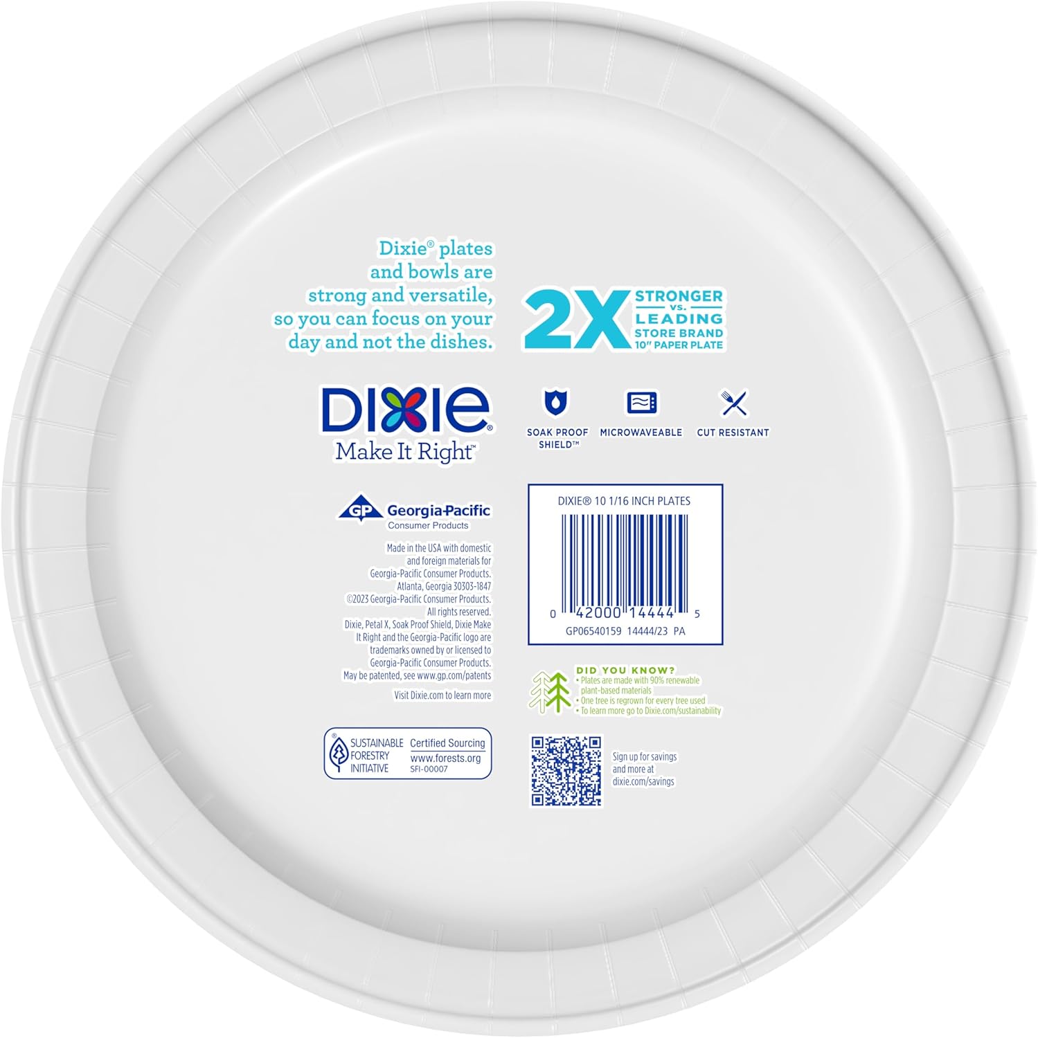 Dixie Large Paper Plates, 10 Inch, 150 Count, 2X Stronger*, Microwave-Safe