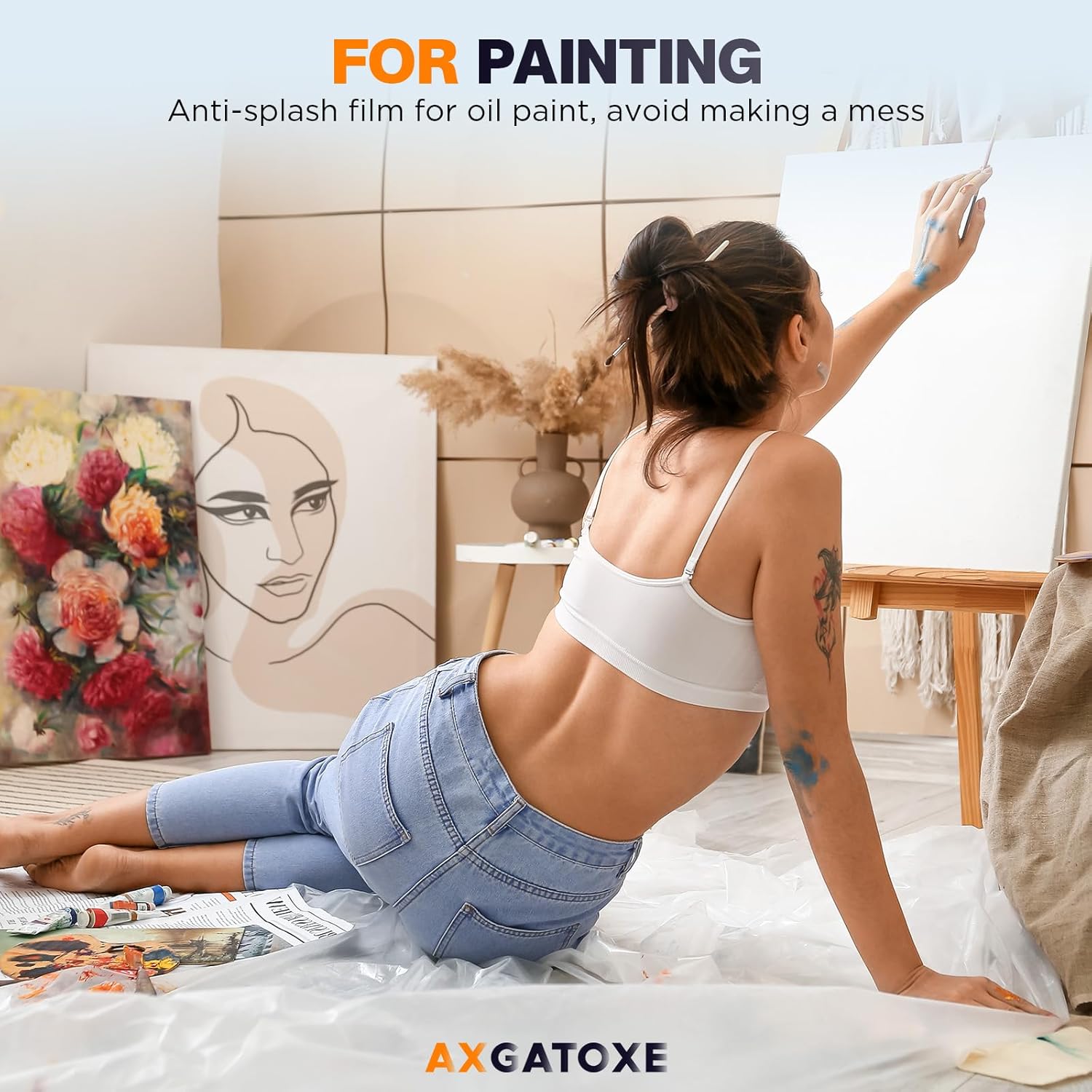 12 x 9 Ft Plastic Drop Cloths (6-Pack) - Disposable Painter's Sheeting &