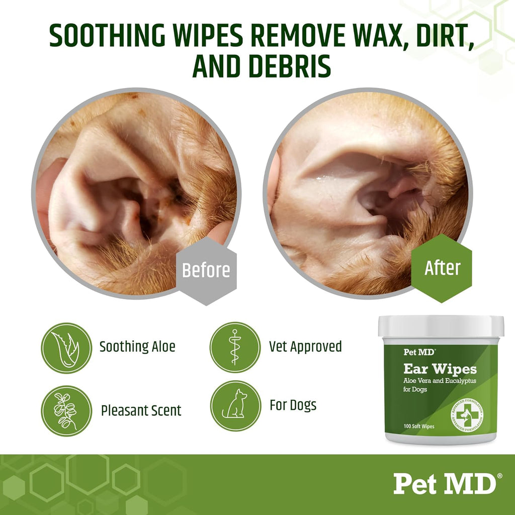 Pet MD - Dog Ear Cleaner Wipes - Otic Cleanser for Dogs to Stop Ear Itching