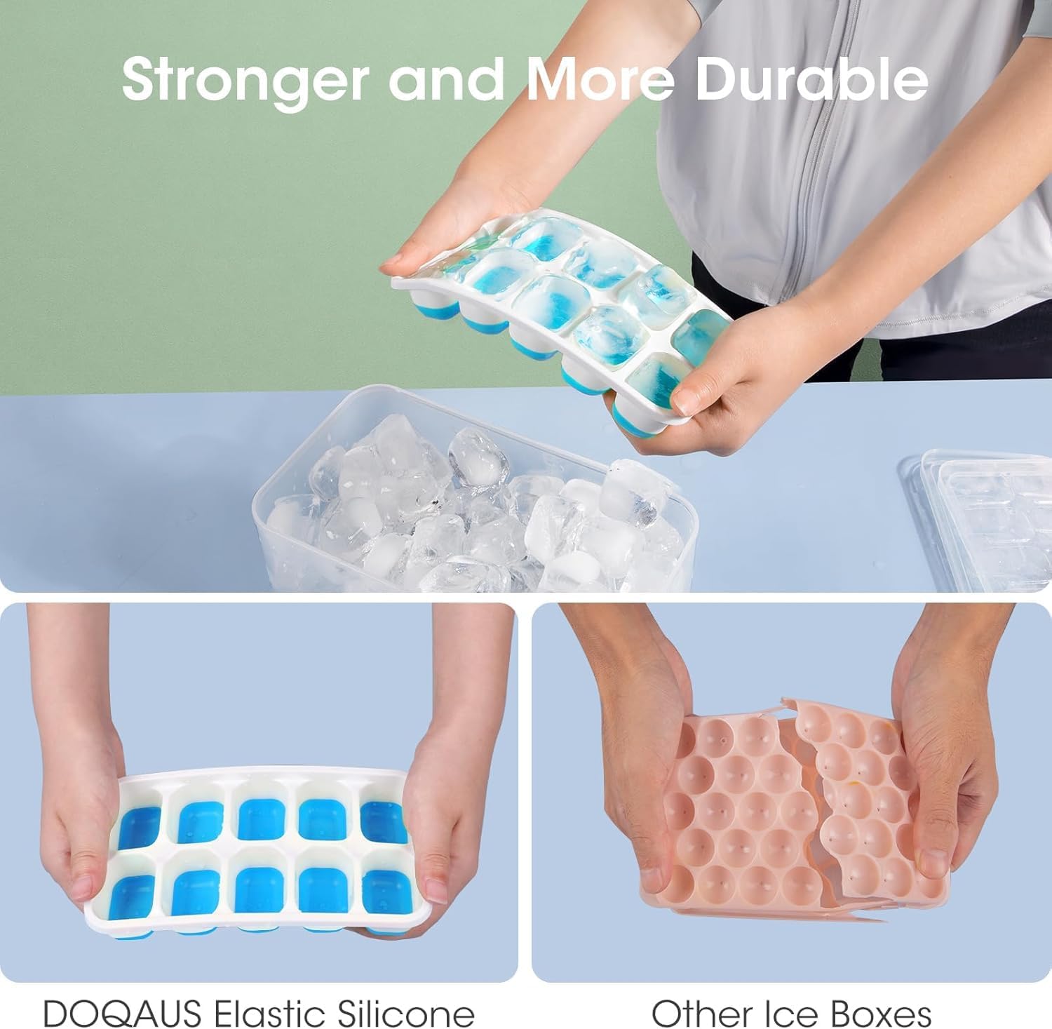 DOQAUS Ice Cube Tray with Lid and Bin - 4 Pack Silicone Ice Cube Trays for
