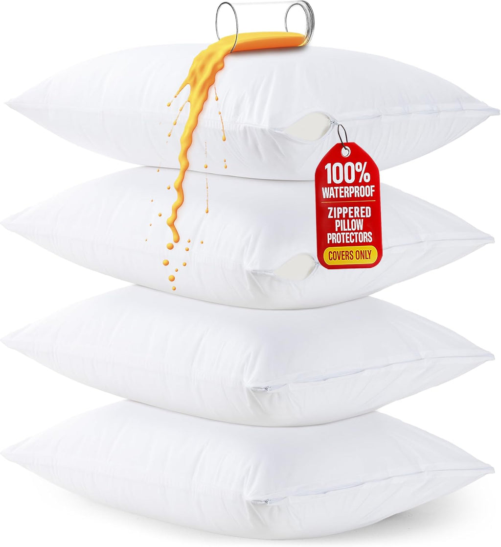 Set of 4 Pillow Protectors with Zipper Standard Size, Bed Bug and Dust Mite