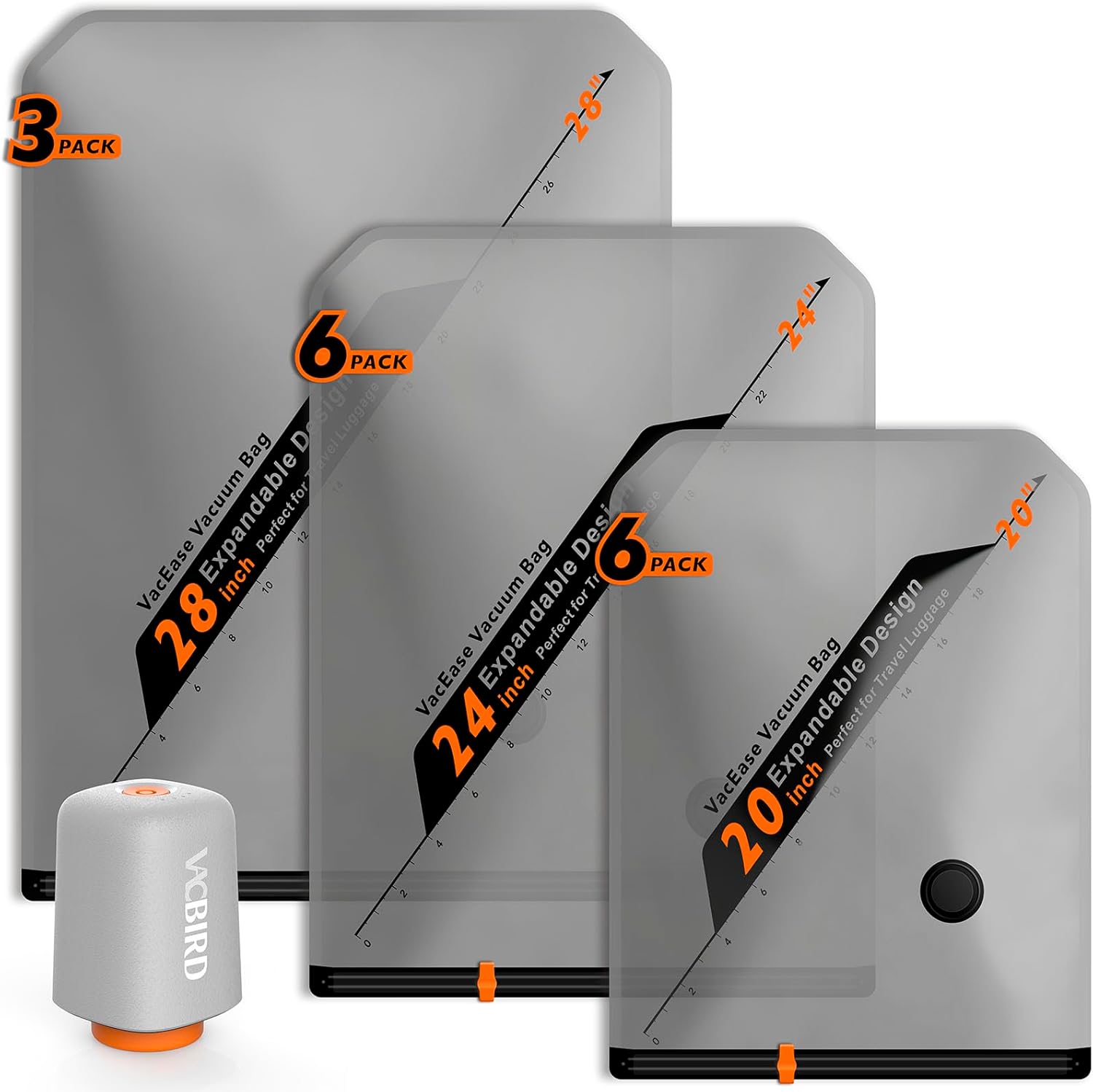 Vacbird Rechargeable Wireless Pump Travel Storage Bags Set - Portable Space