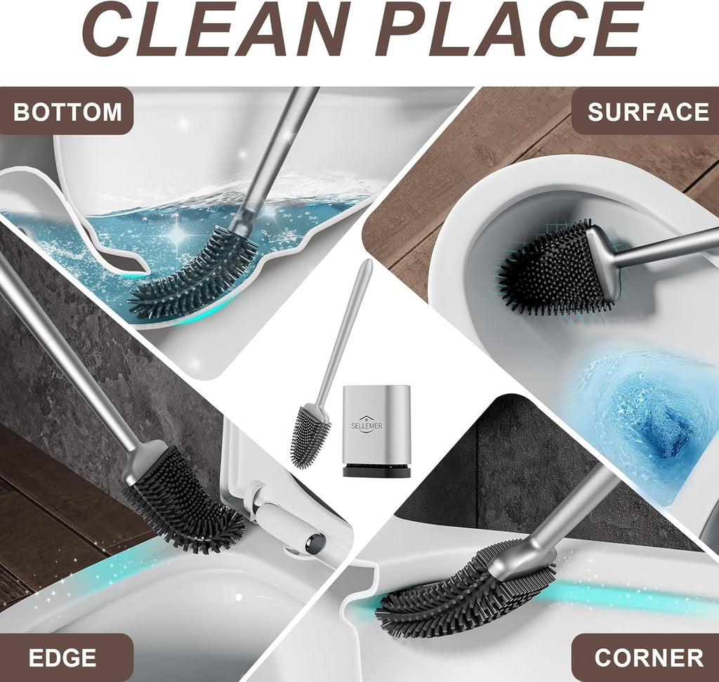 Sellemer Toilet Brush and Holder Set - Flexible Toilet Bowl Brush Head with